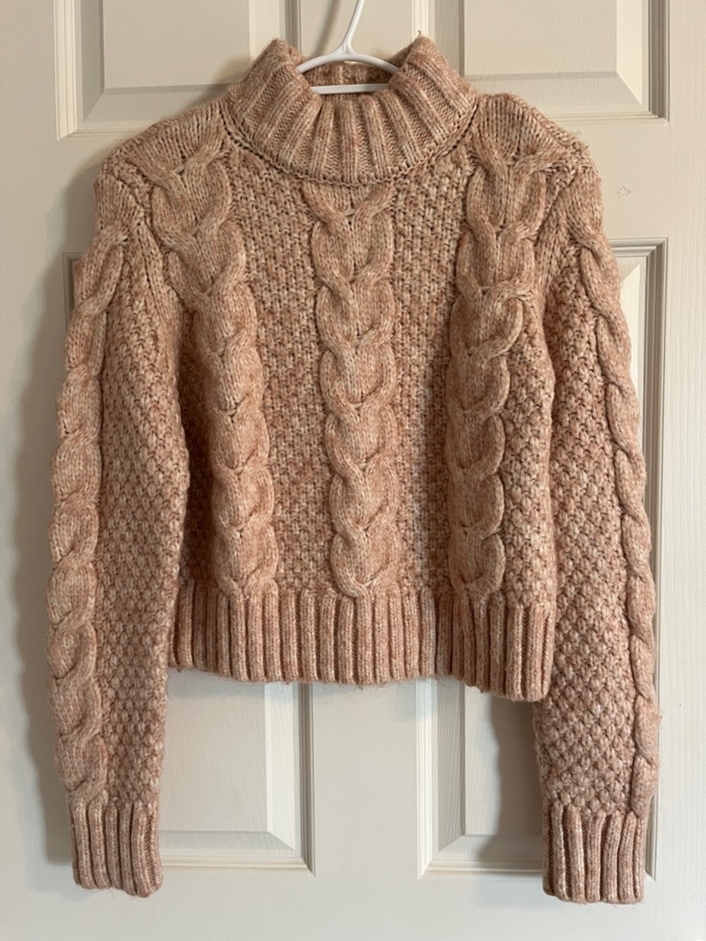 American Eagle Outfitters Cable Knit Turtleneck Sweater - Blush Cream